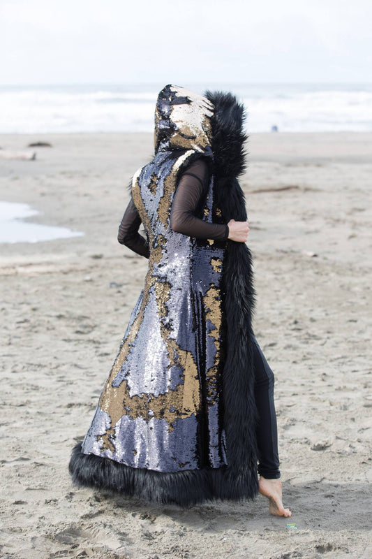 Rockstar black sequence fur | Boho coats