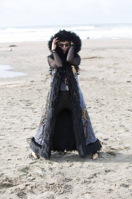 Rockstar black sequence fur | Boho coats