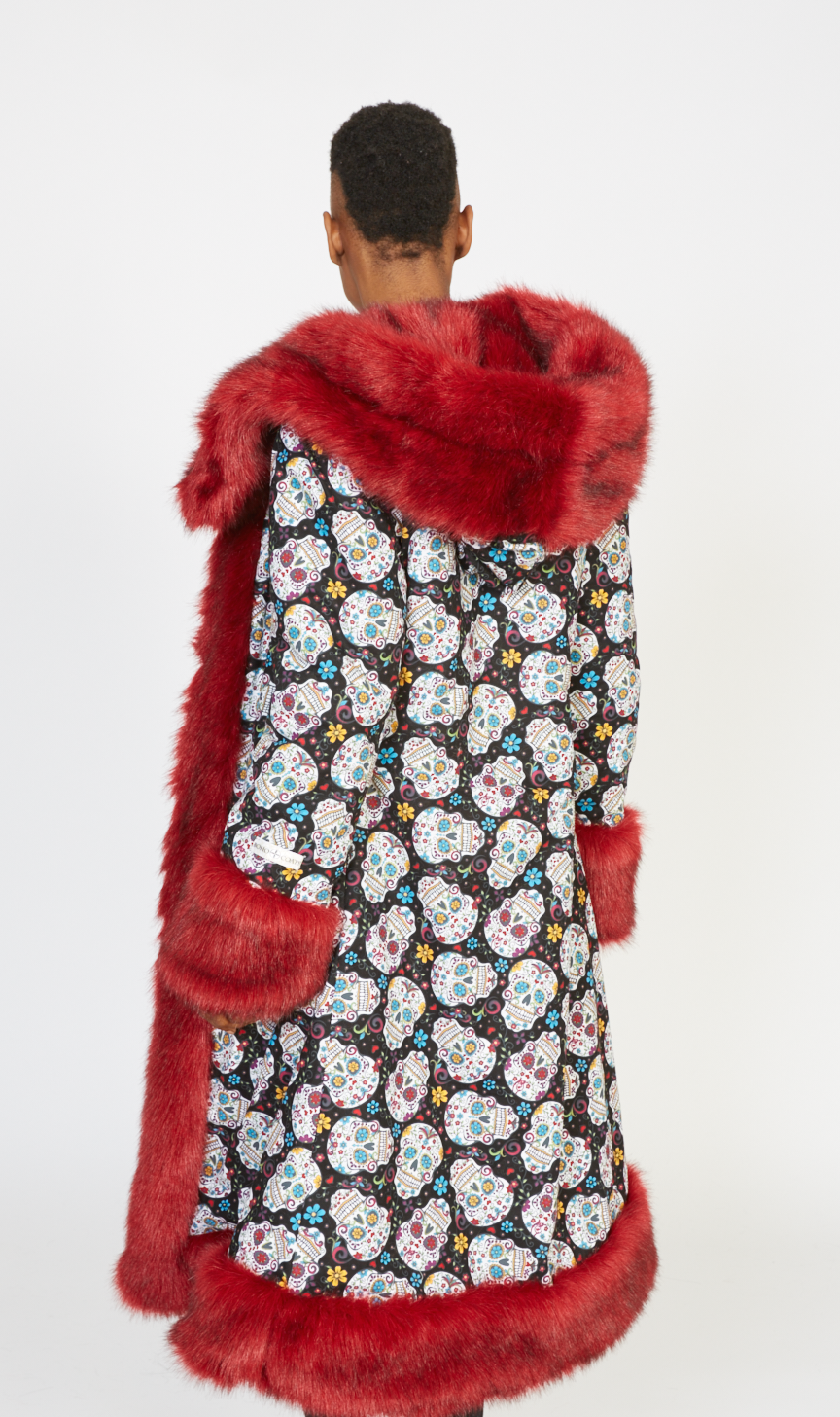 Day Of The Dead Red Faux Fur Coat