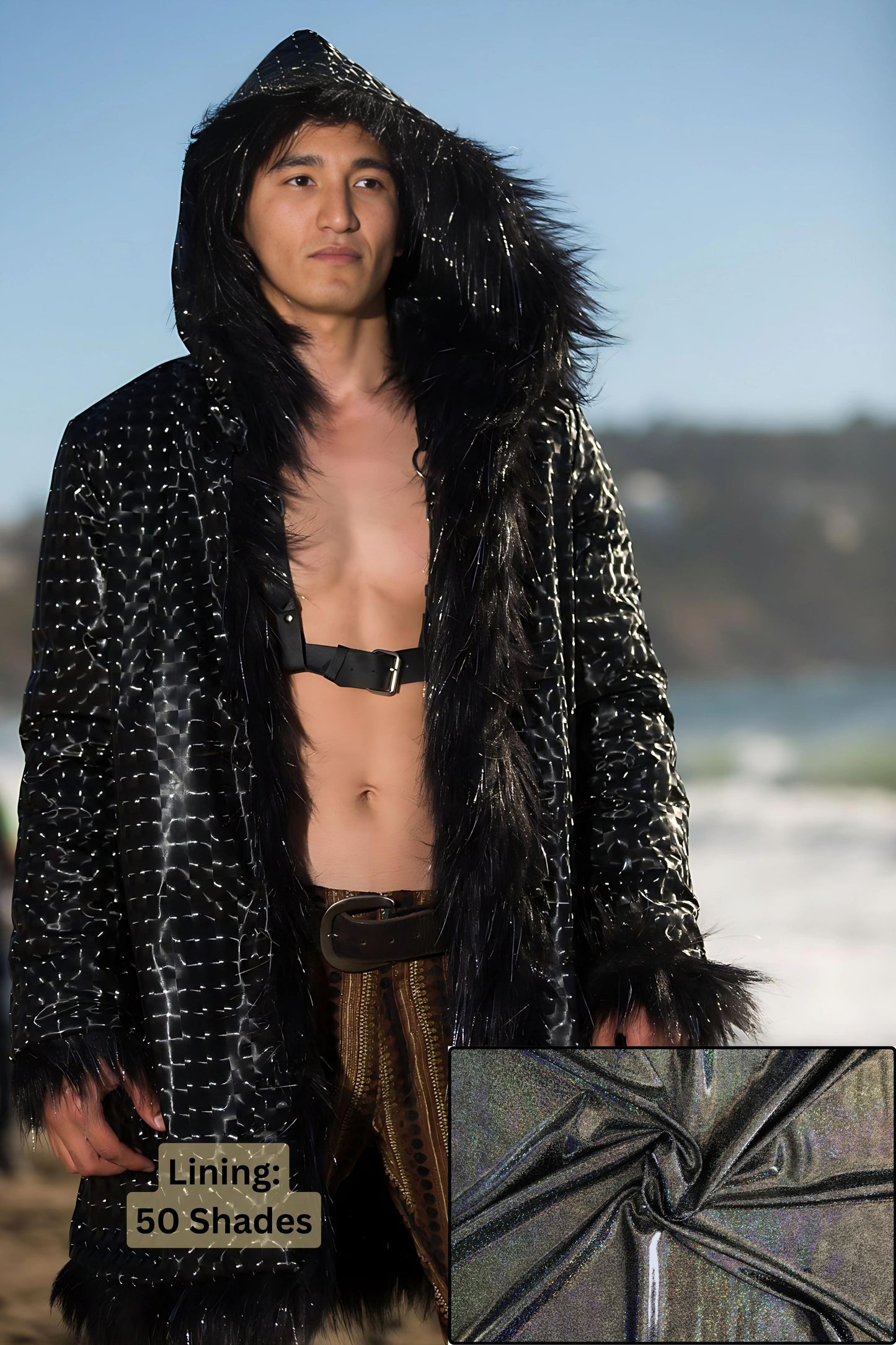 Cyberman - Faux Fur Coat for Festivals - Boho Coats - Lining - 50 Shades
