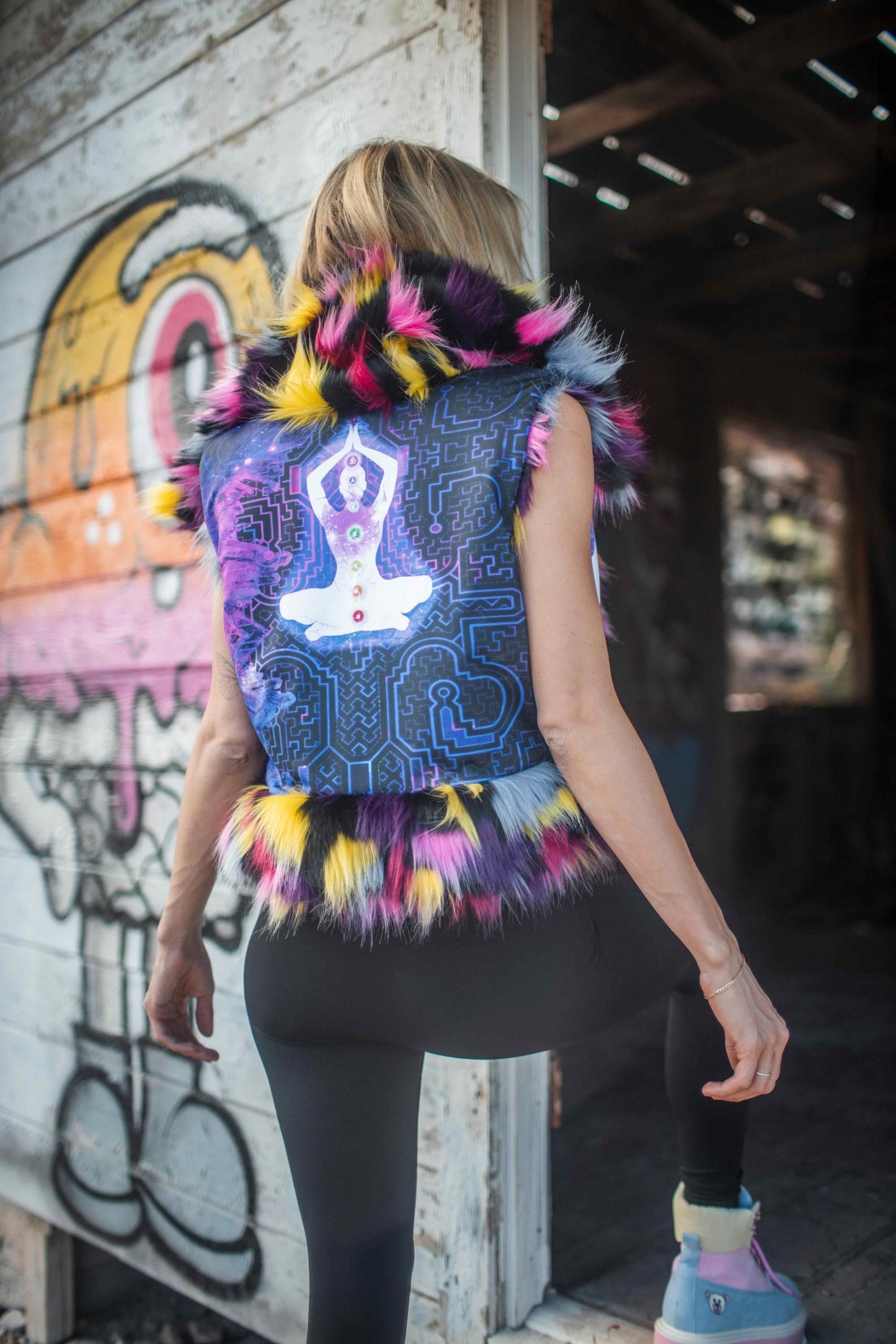 7 CHAKRAS Colorful Faux Fur Vest