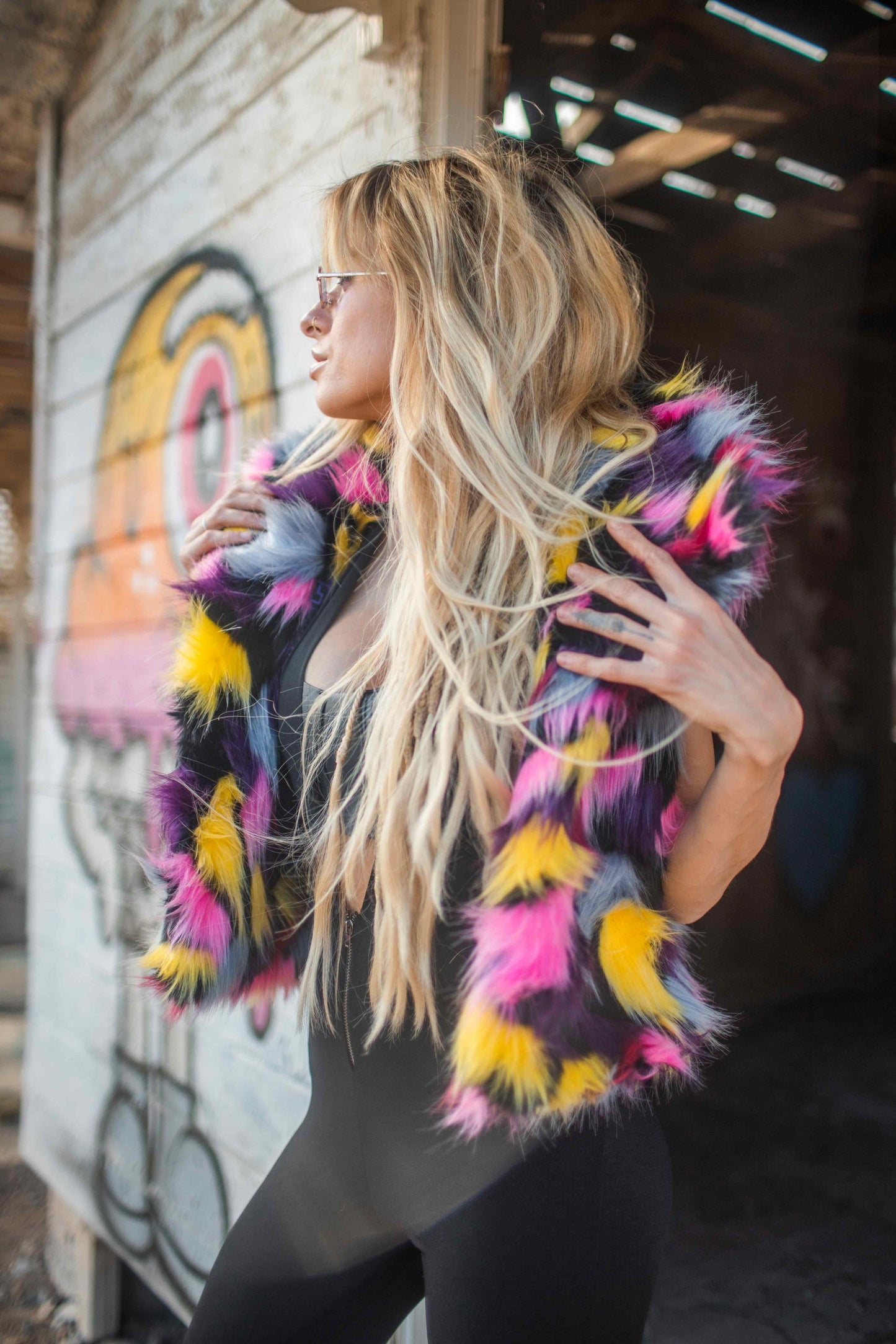 7 CHAKRAS Colorful Faux Fur Vest