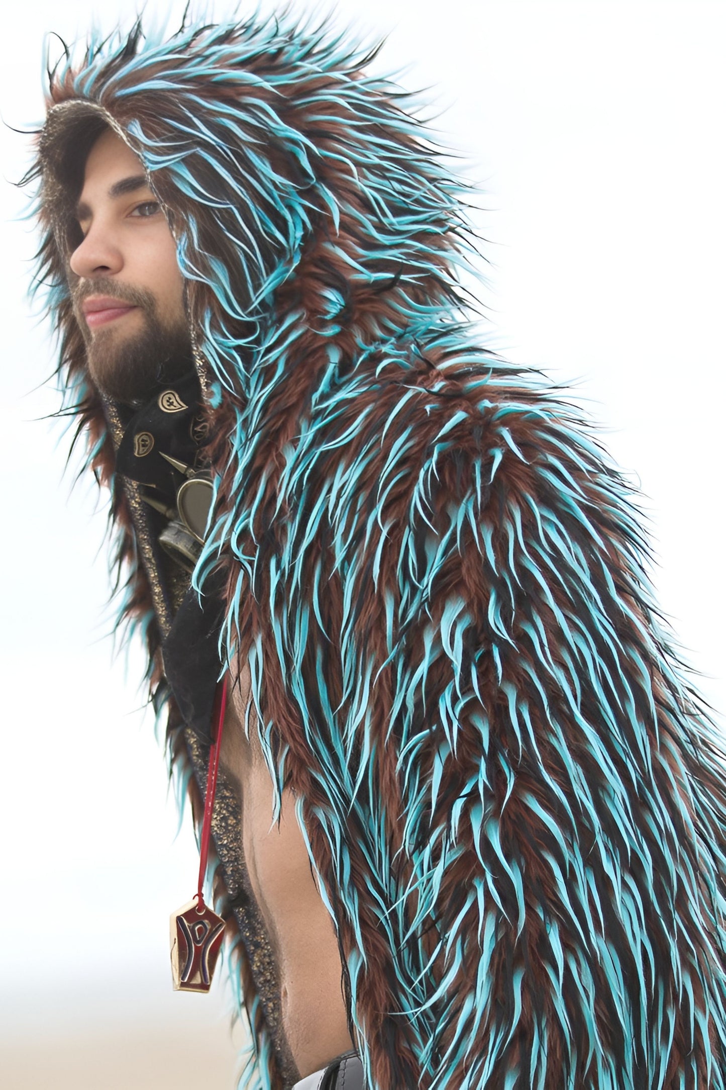 Gypsy Soul - Faux Fur Coat for Festivals - Boho Coats - Fur Side - Front - Half Front
