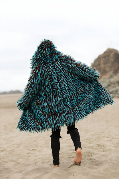 Gypsy Soul - Faux Fur Coat for Festivals - Boho Coats - Fur Side - Back