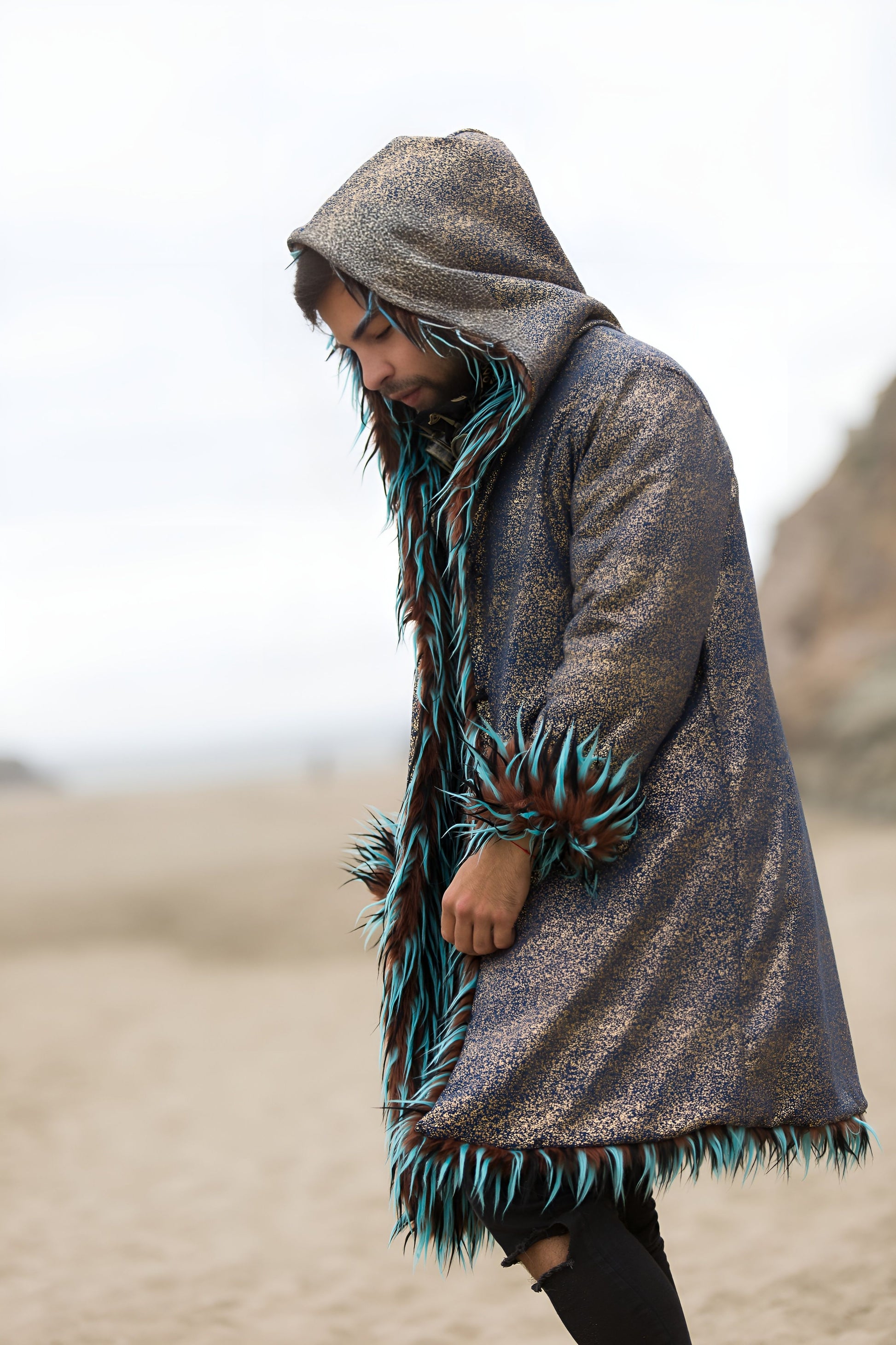 Gypsy Soul - Faux Fur Coat for Festivals - Boho Coats - Lining Side - Half Front