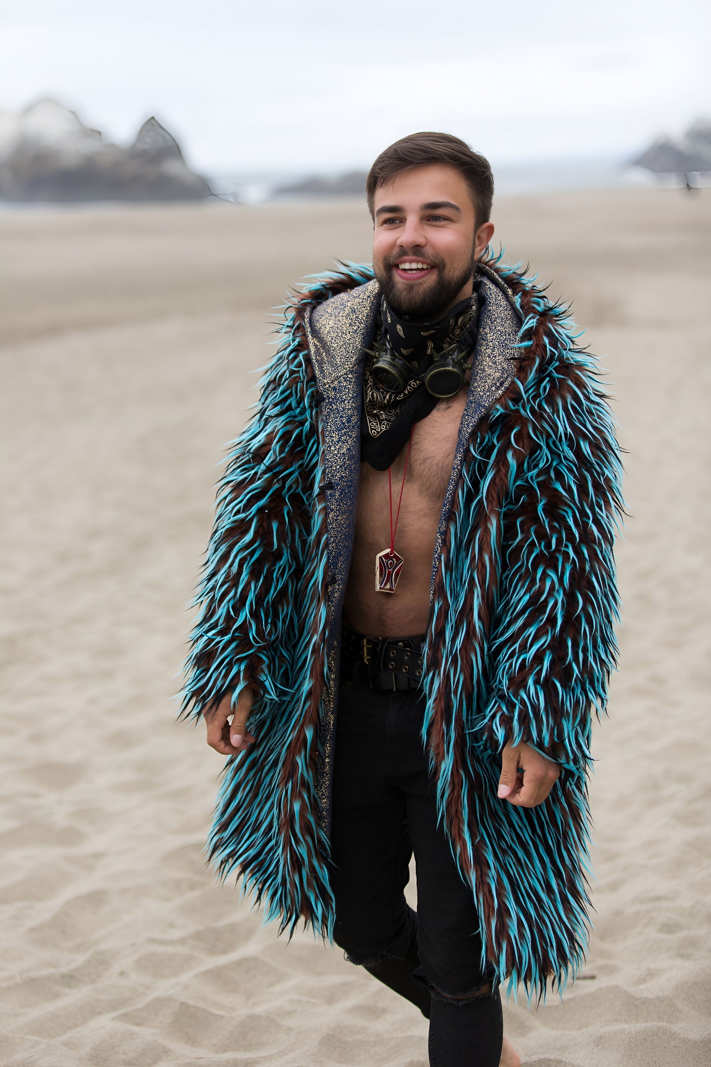 Gypsy Soul - Faux Fur Coat for Festivals - Boho Coats - Fur Side - Front