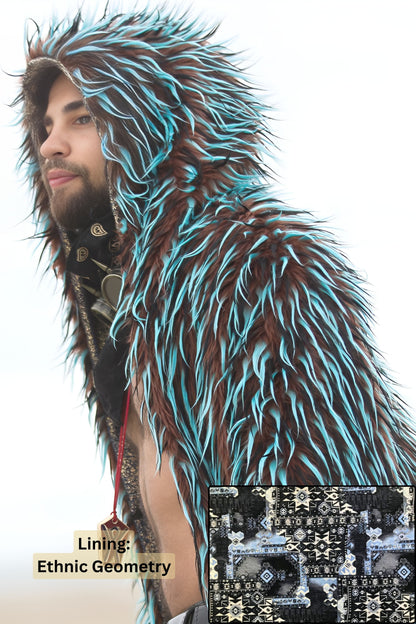 Gypsy Soul - Faux Fur Coat for Festivals - Boho Coats - Lining - Ethnic Geometry
