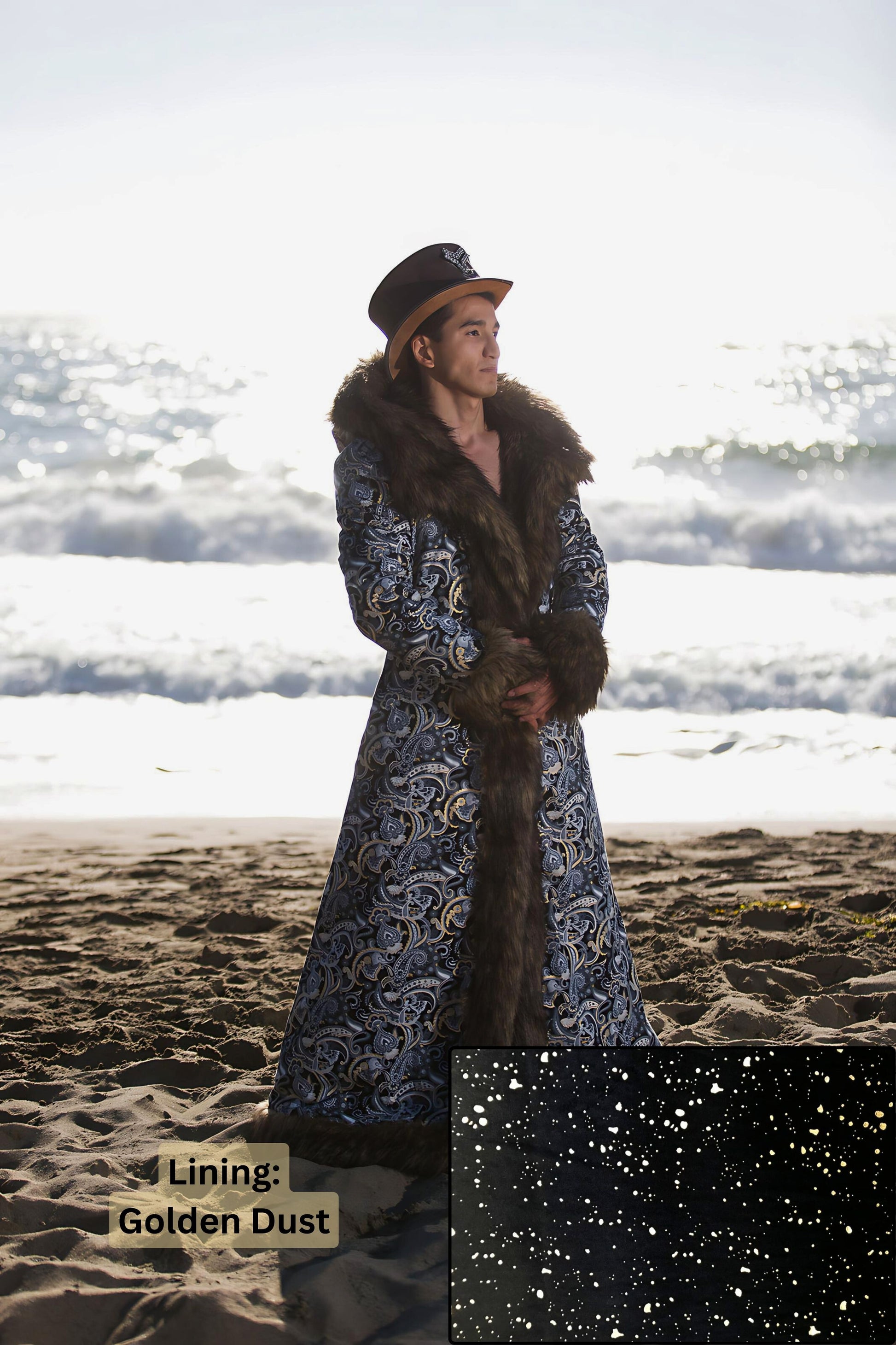 Jon Snow BohoCoats Faux Fur Festival Coat - Front - Lining - Golden Dust