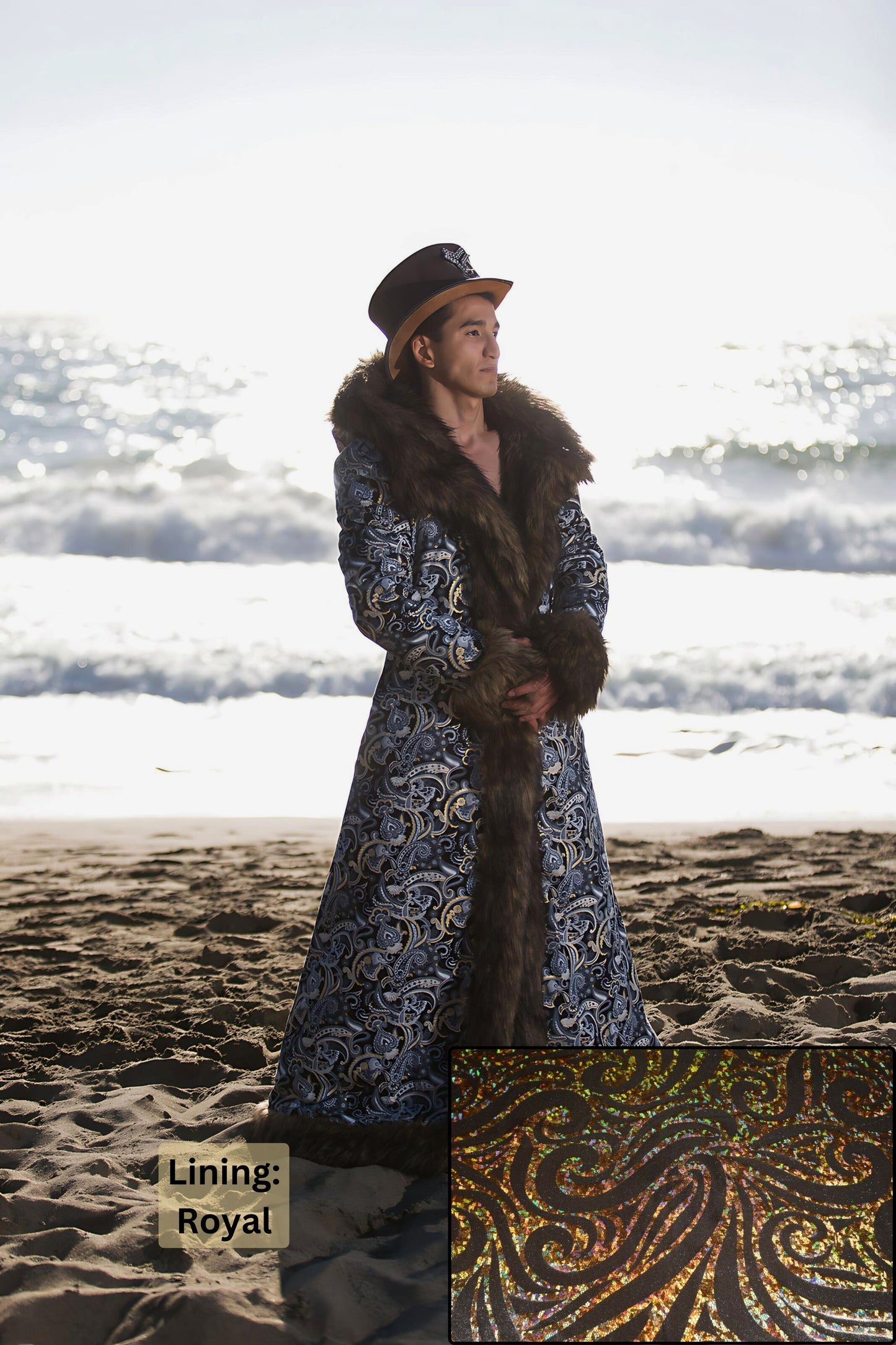 Jon Snow BohoCoats Faux Fur Festival Coat - Front - Lining - Royal