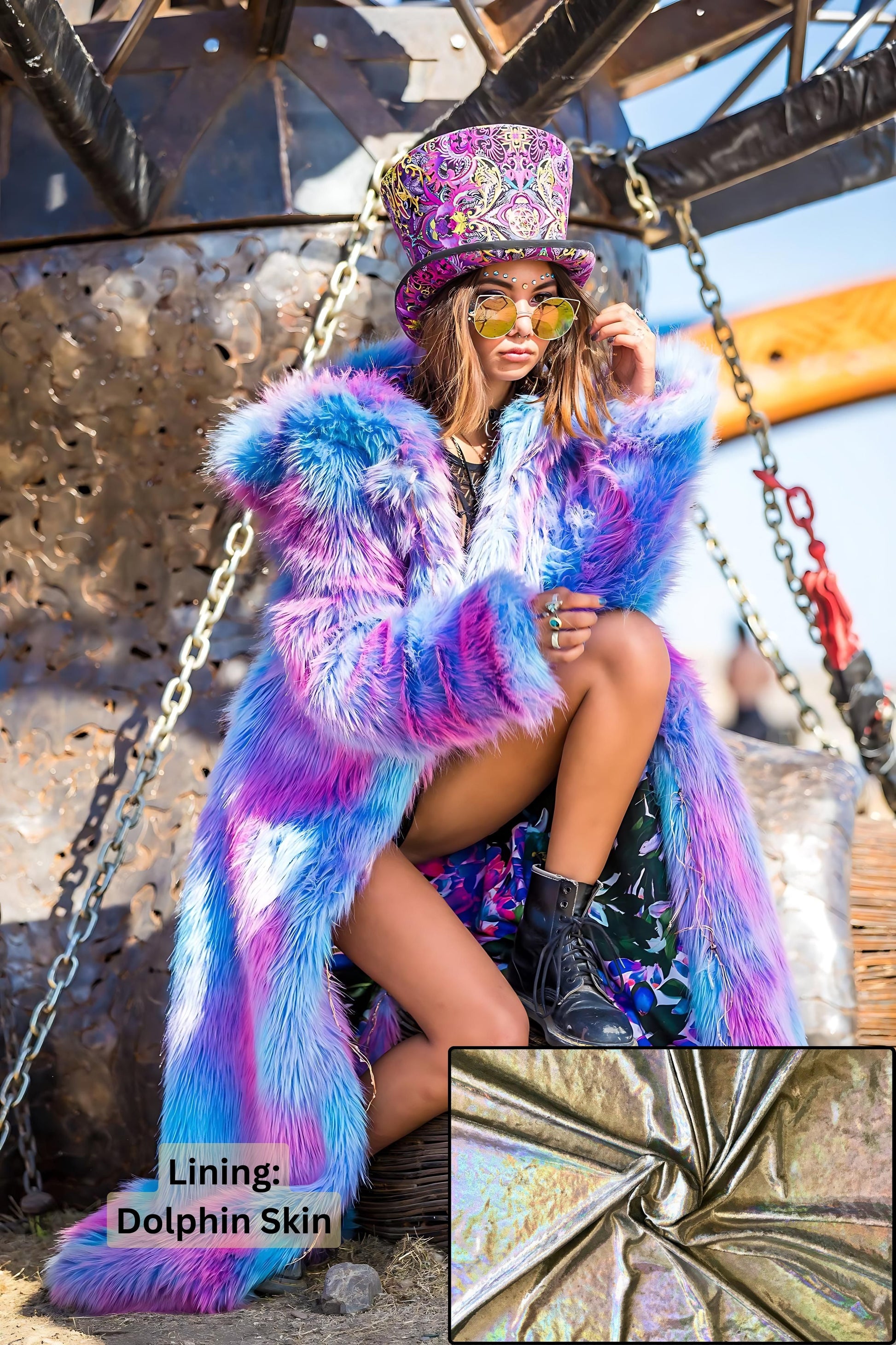 PURPLE FAIRY - Faux Fur Coat for Festivals - Boho Coats - Lining - Dolphin Skin