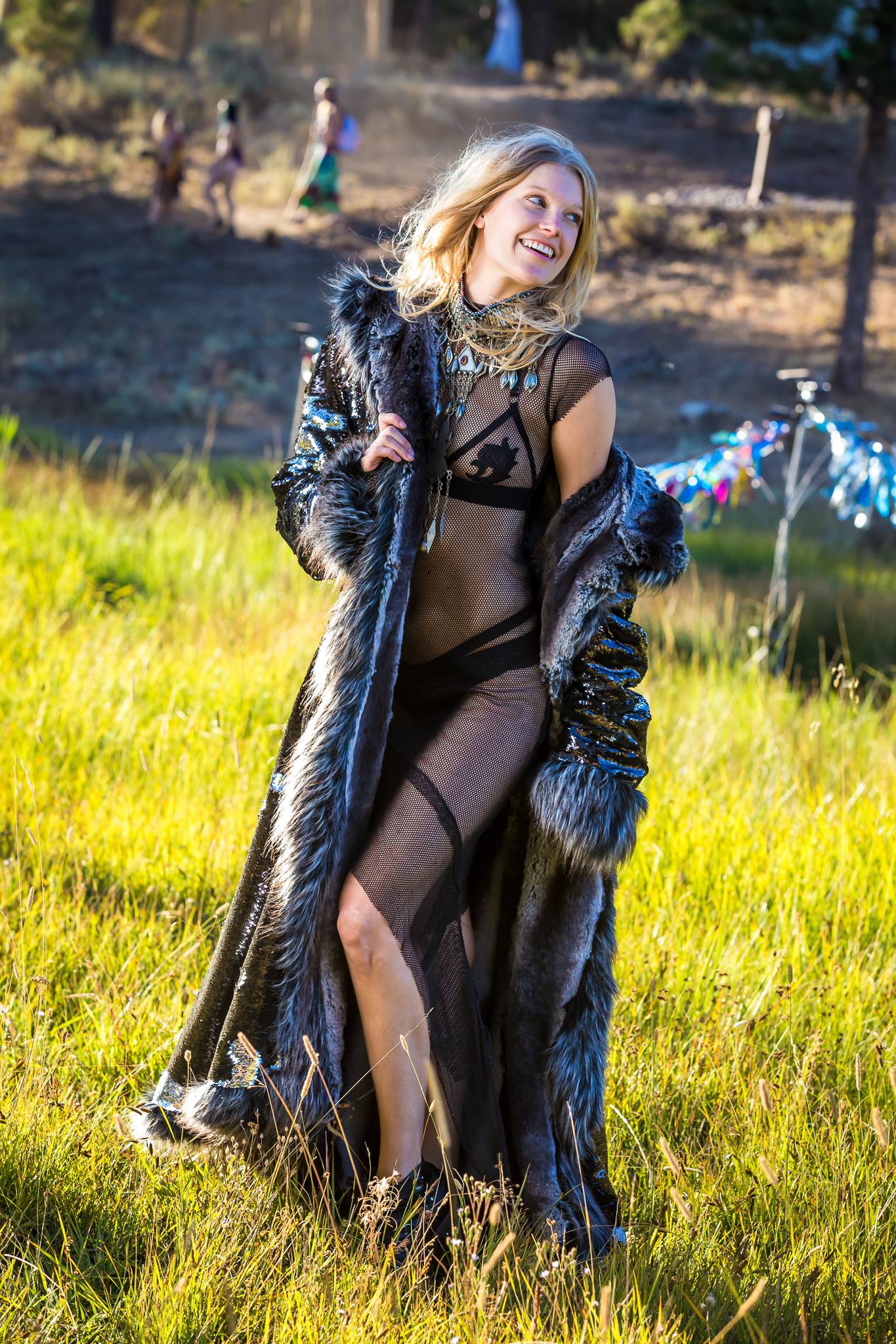 Silver Chinchilla sequins festival fur coat | Boho coats