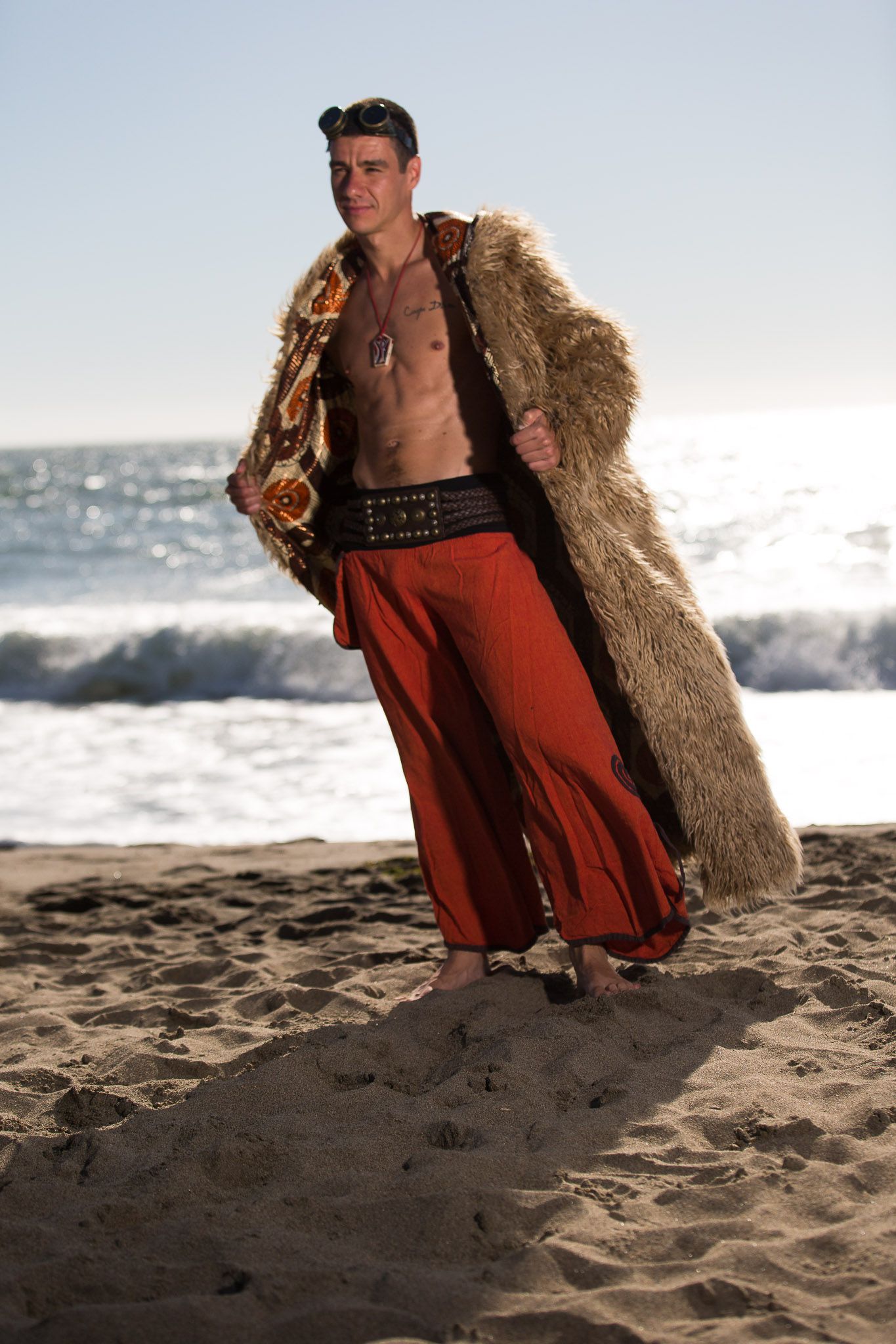 Warrior Faux Fur Coat for Burning Man Mens Festival Wear Playa Jacket Mens Fashion Party Jacket Boho Coats