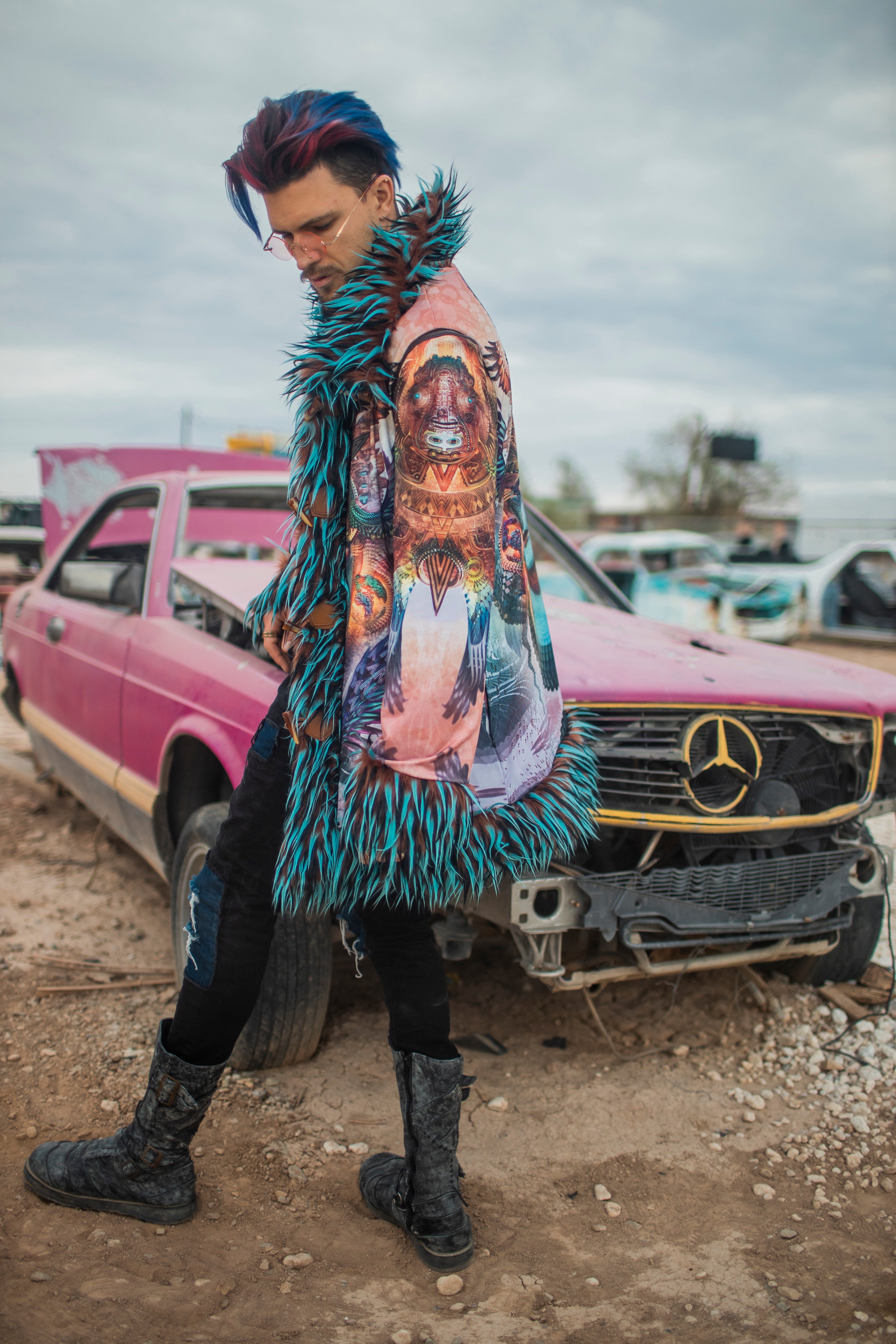 Blue Dharma Dragon - Custom Faux Fur Coat for Festivals – Boho Coats
