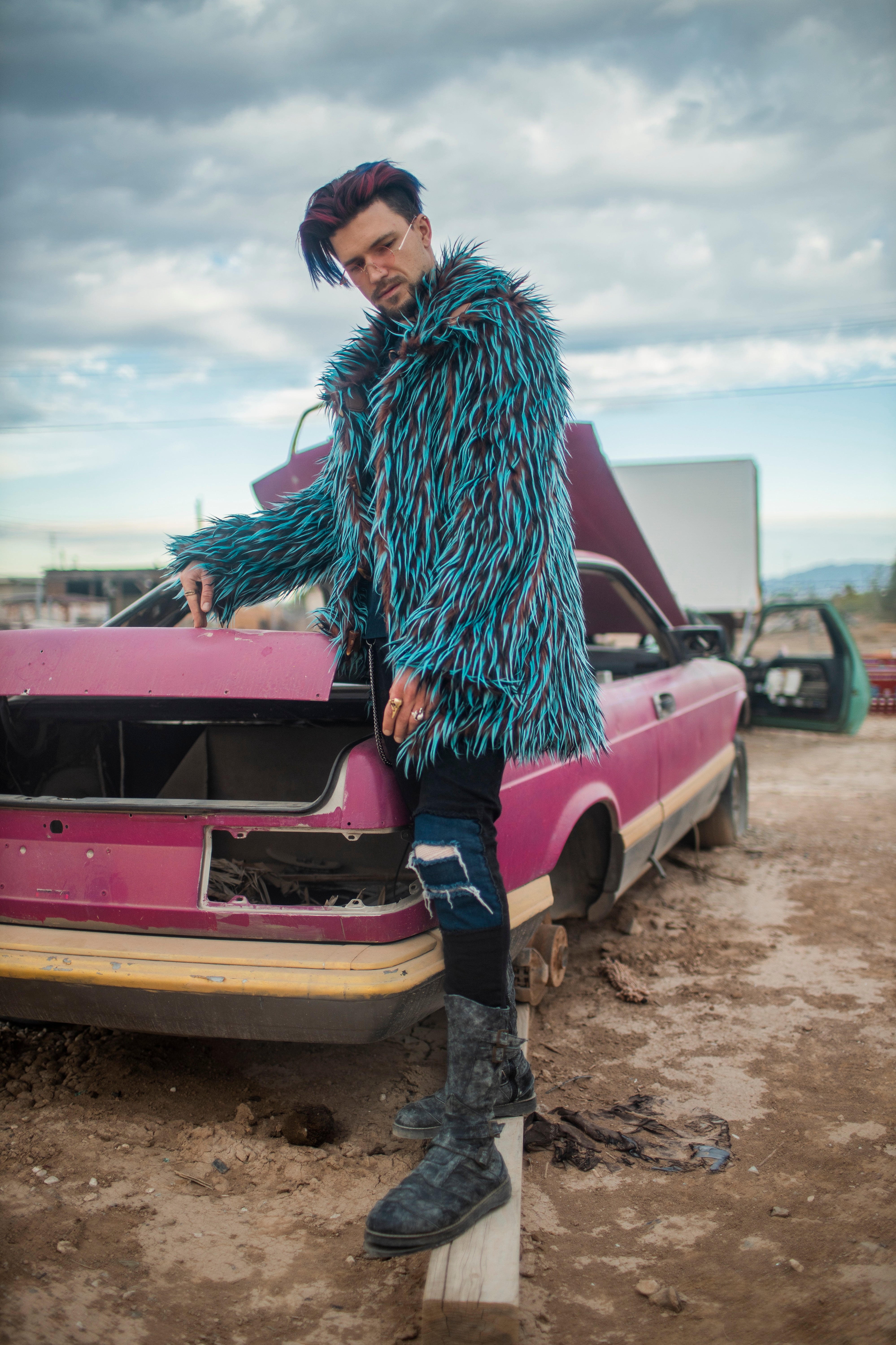 Blue Dharma Dragon - Custom Faux Fur Coat for Festivals – Boho Coats