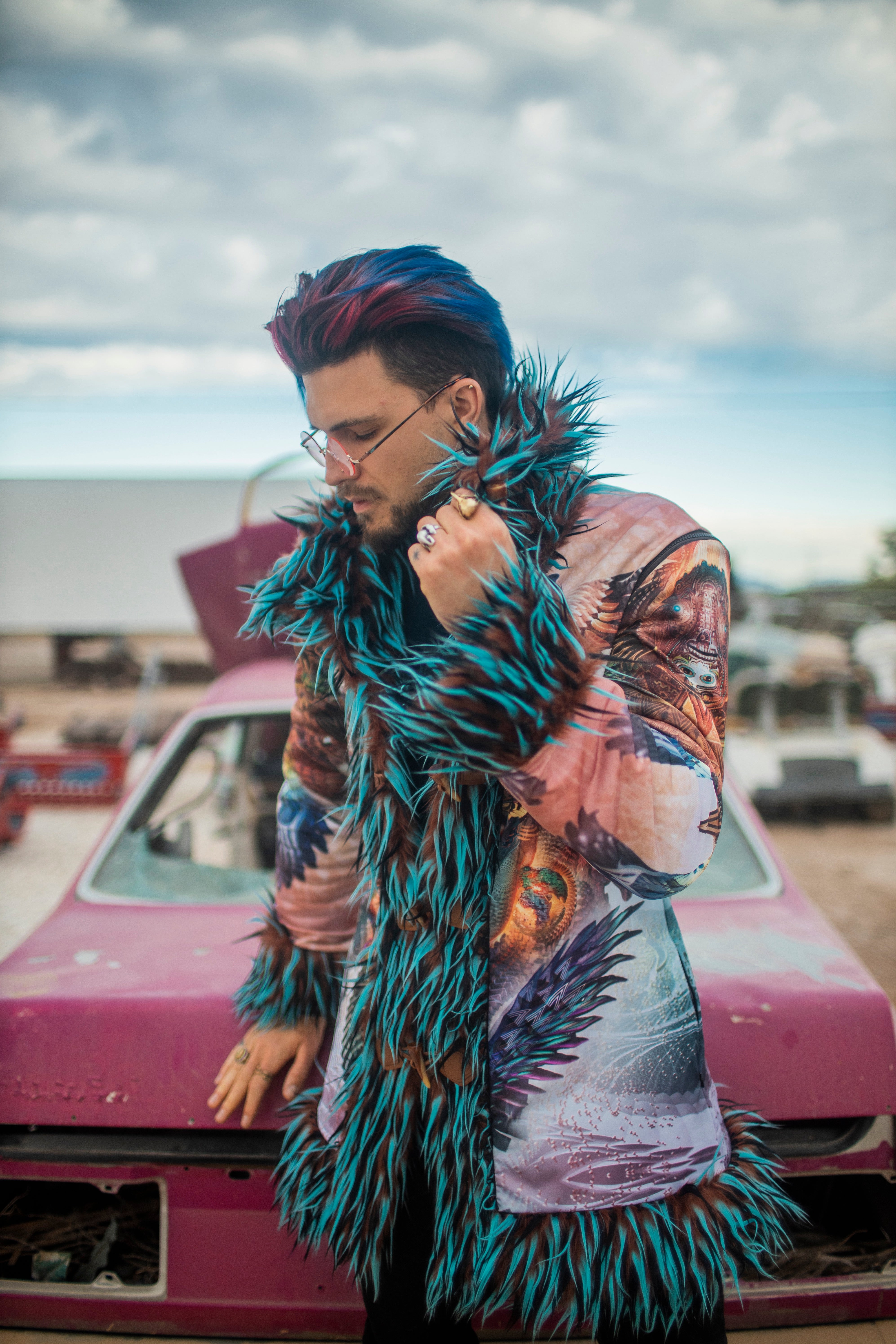 Blue Dharma Dragon - Custom Faux Fur Coat for Festivals – Boho Coats