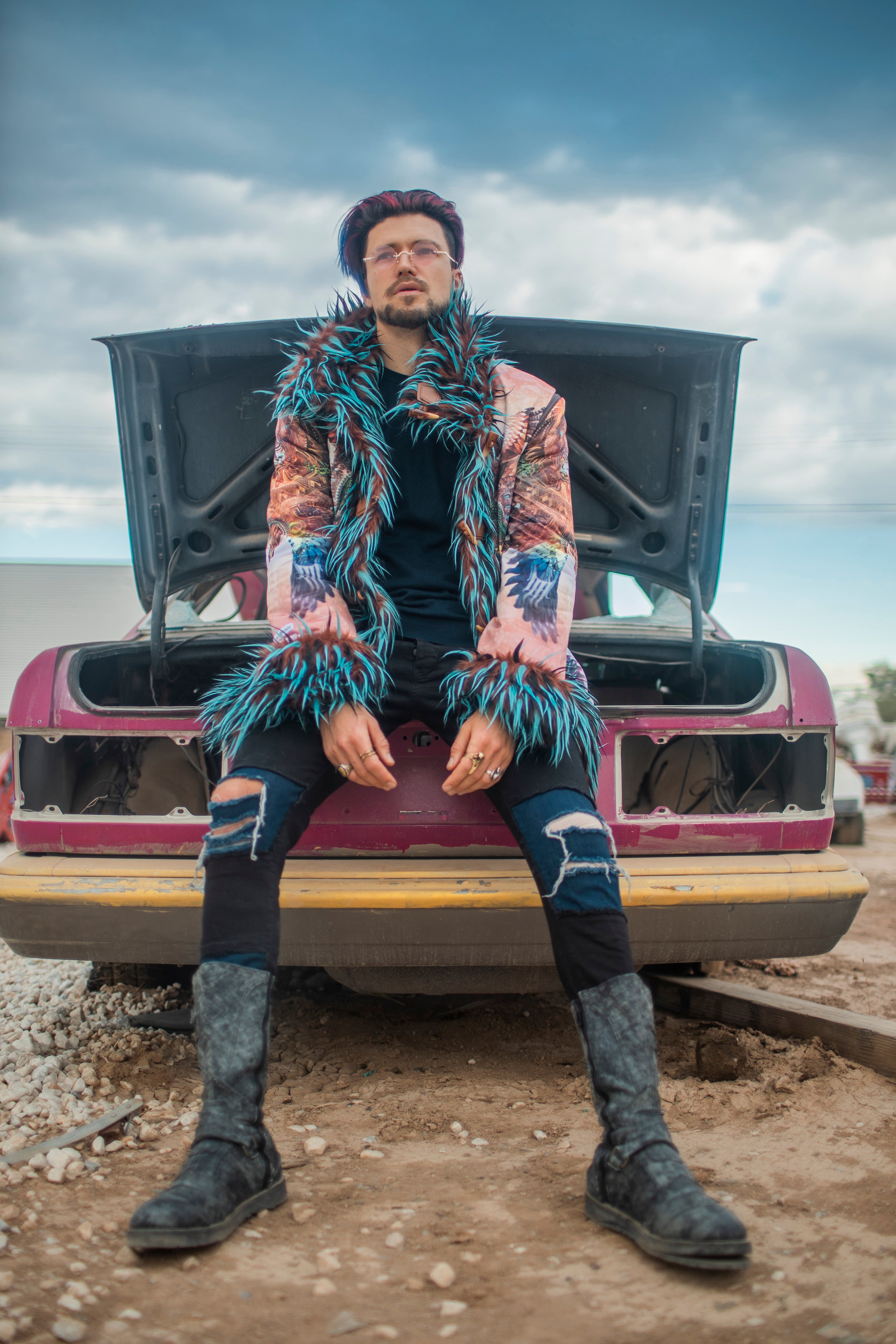 Blue Dharma Dragon - Custom Faux Fur Coat for Festivals – Boho Coats