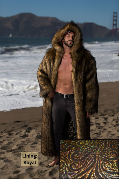 Big Bear - Faux Fur Coat for Festivals - Boho Coats - Lining - Royal
