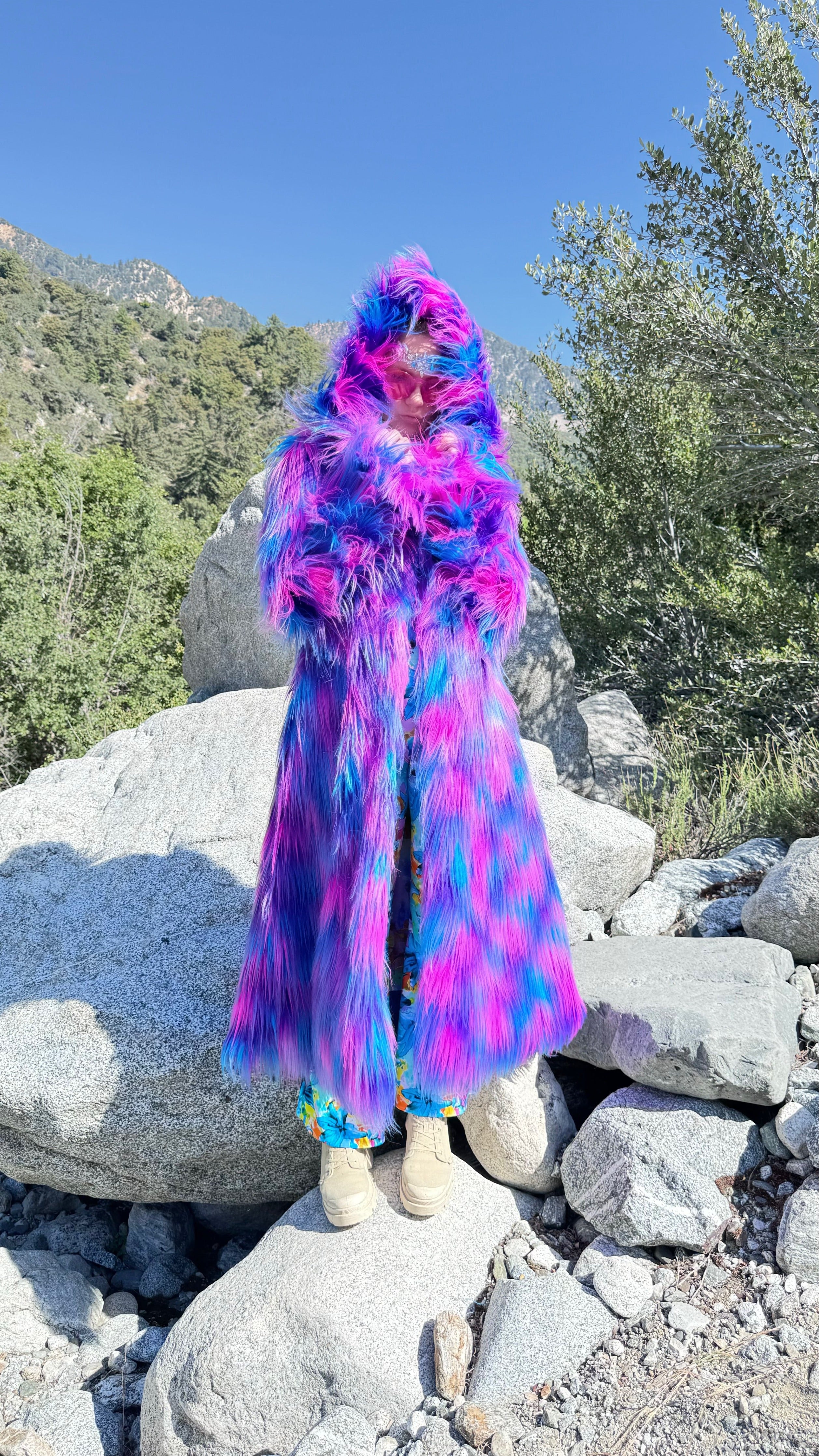 Electric Daisy Coat - Neon Faux Fur Coat for Festivals | Burning