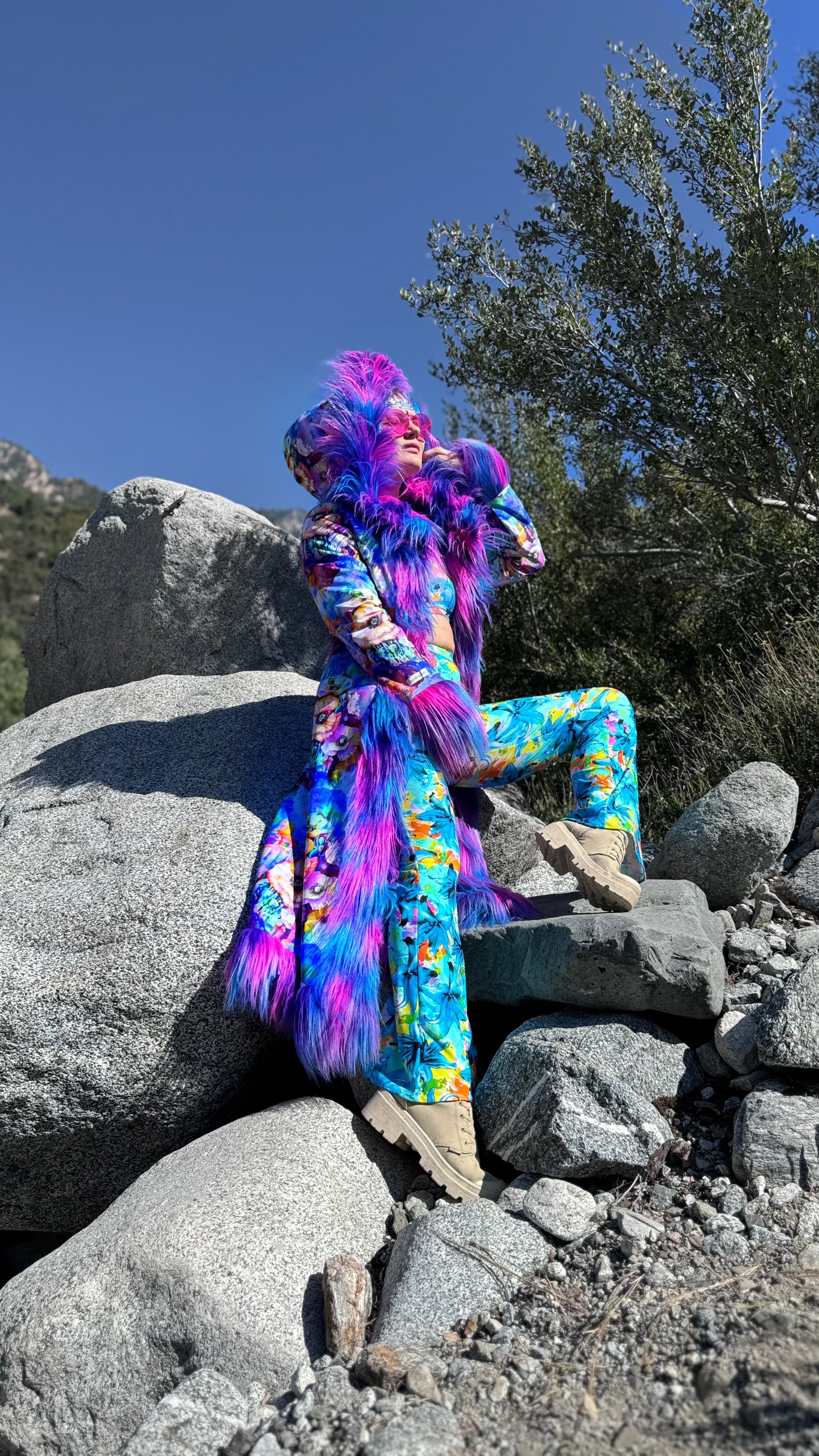 Electric Daisy Coat - Neon Faux Fur Coat for Festivals | Burning