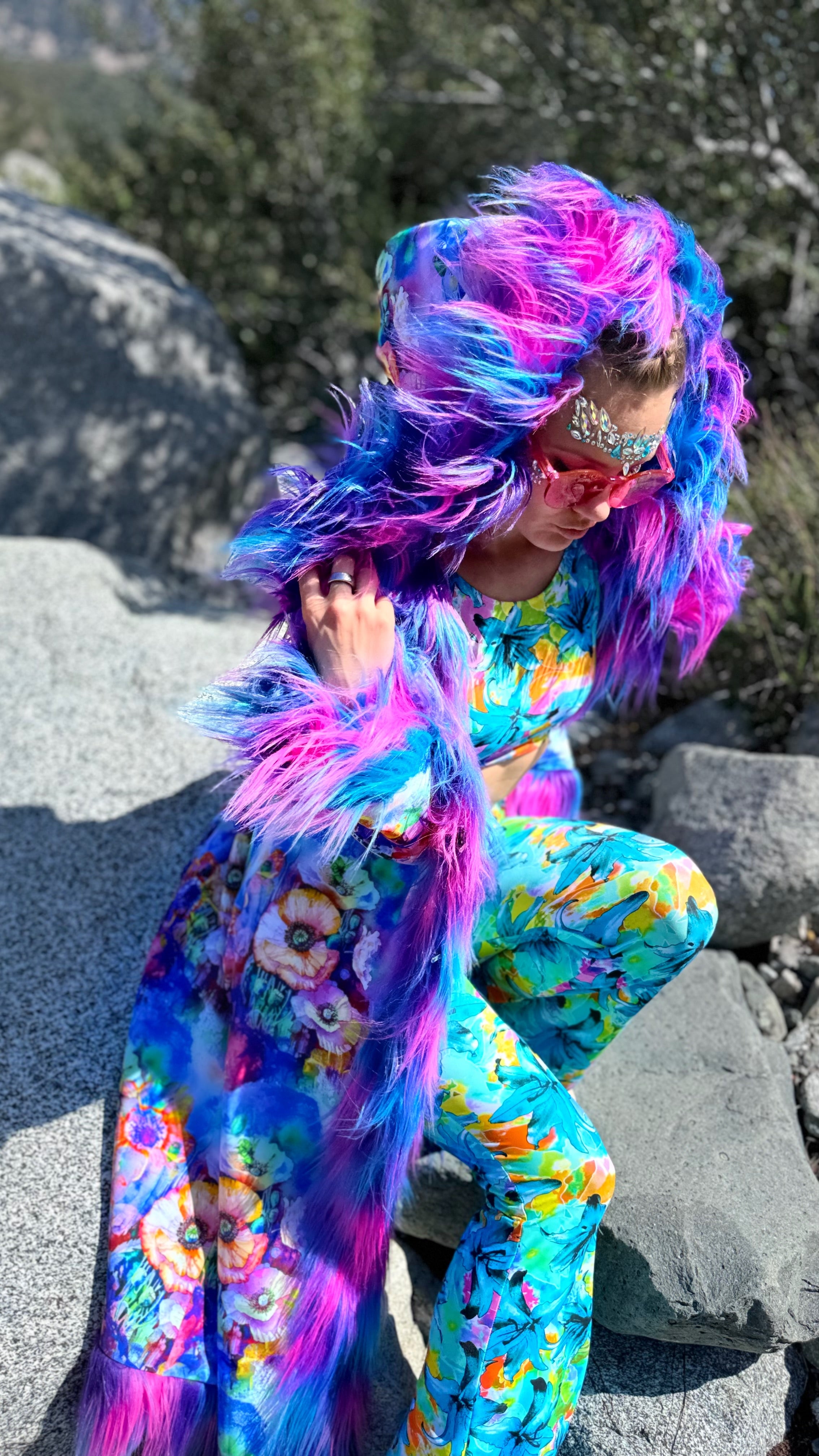 Electric Daisy Coat - Neon Faux Fur Coat for Festivals | Burning