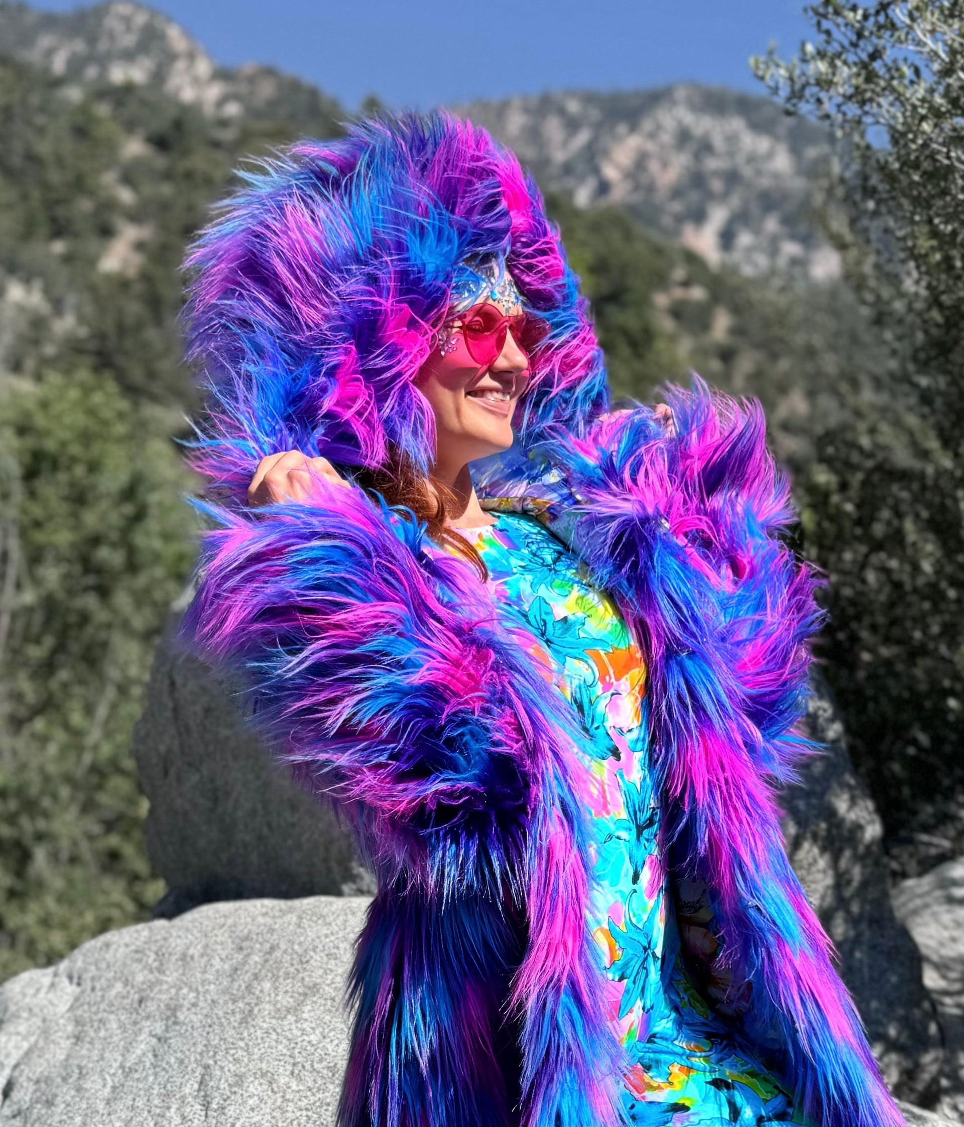 Electric Daisy Coat - Neon Faux Fur Coat for Festivals | Burning 