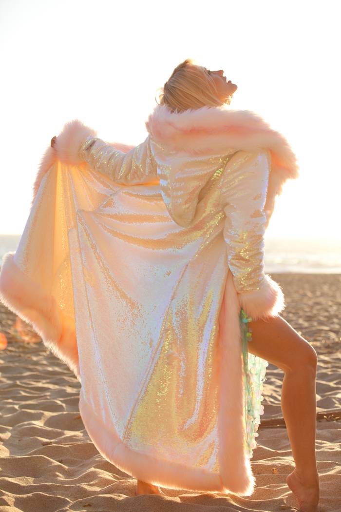 Pink faux fur coat Burning Man Outfit