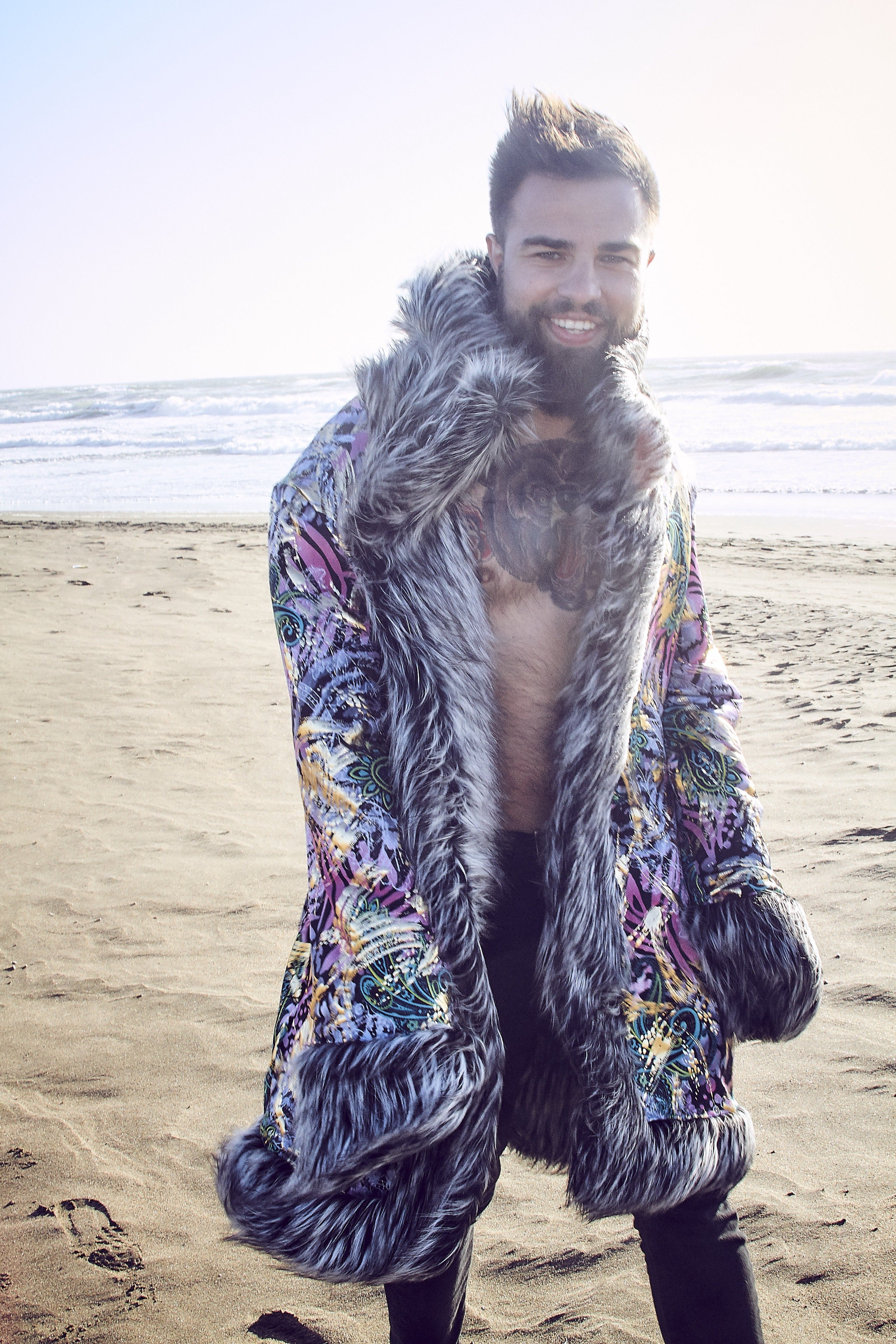Mr Grey - Stylish Custom Faux Fur Coat for Festivals | Burning Man