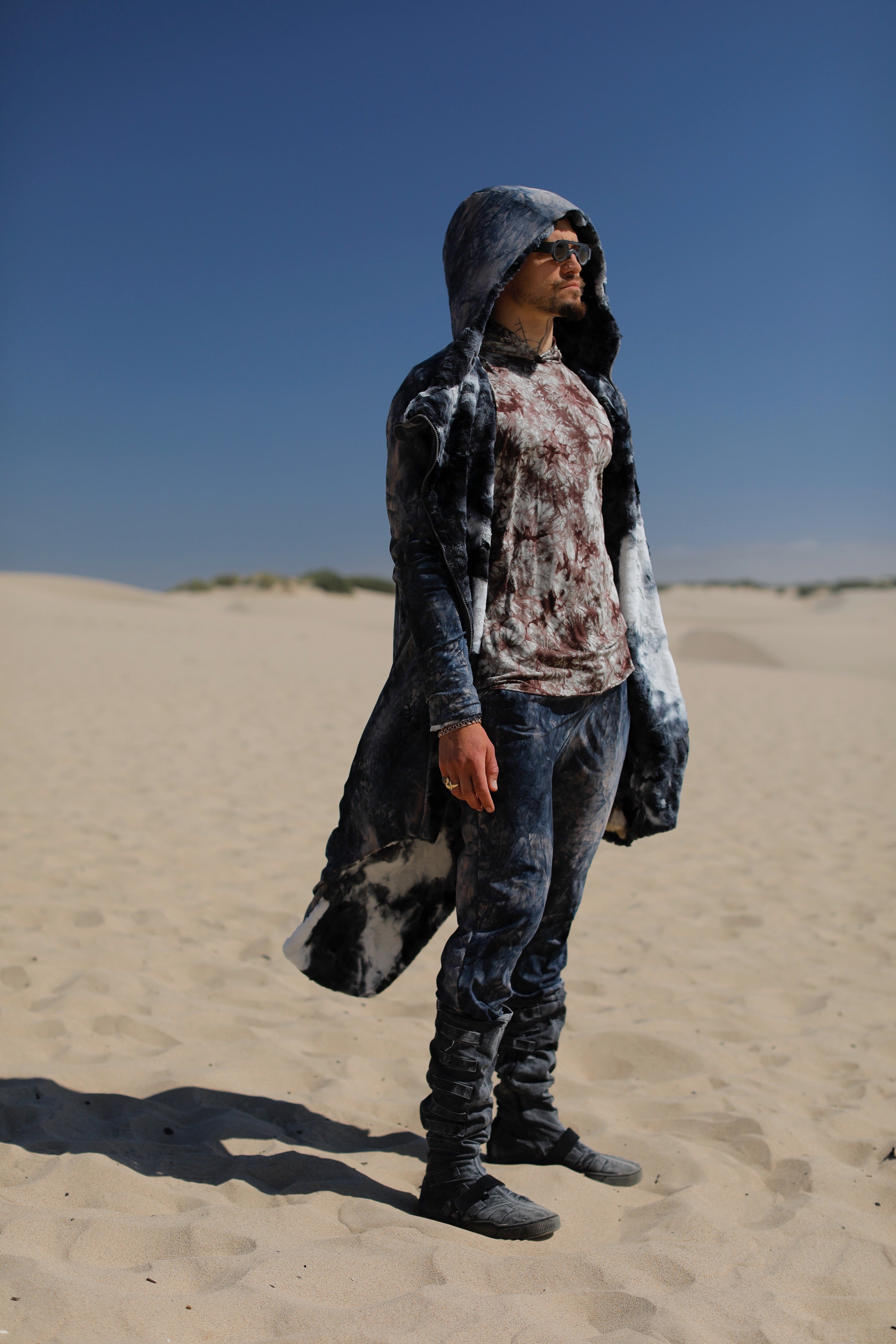 Dune Nomad Hooded Cloak | Tie-Dye Lightweight Faux Fur