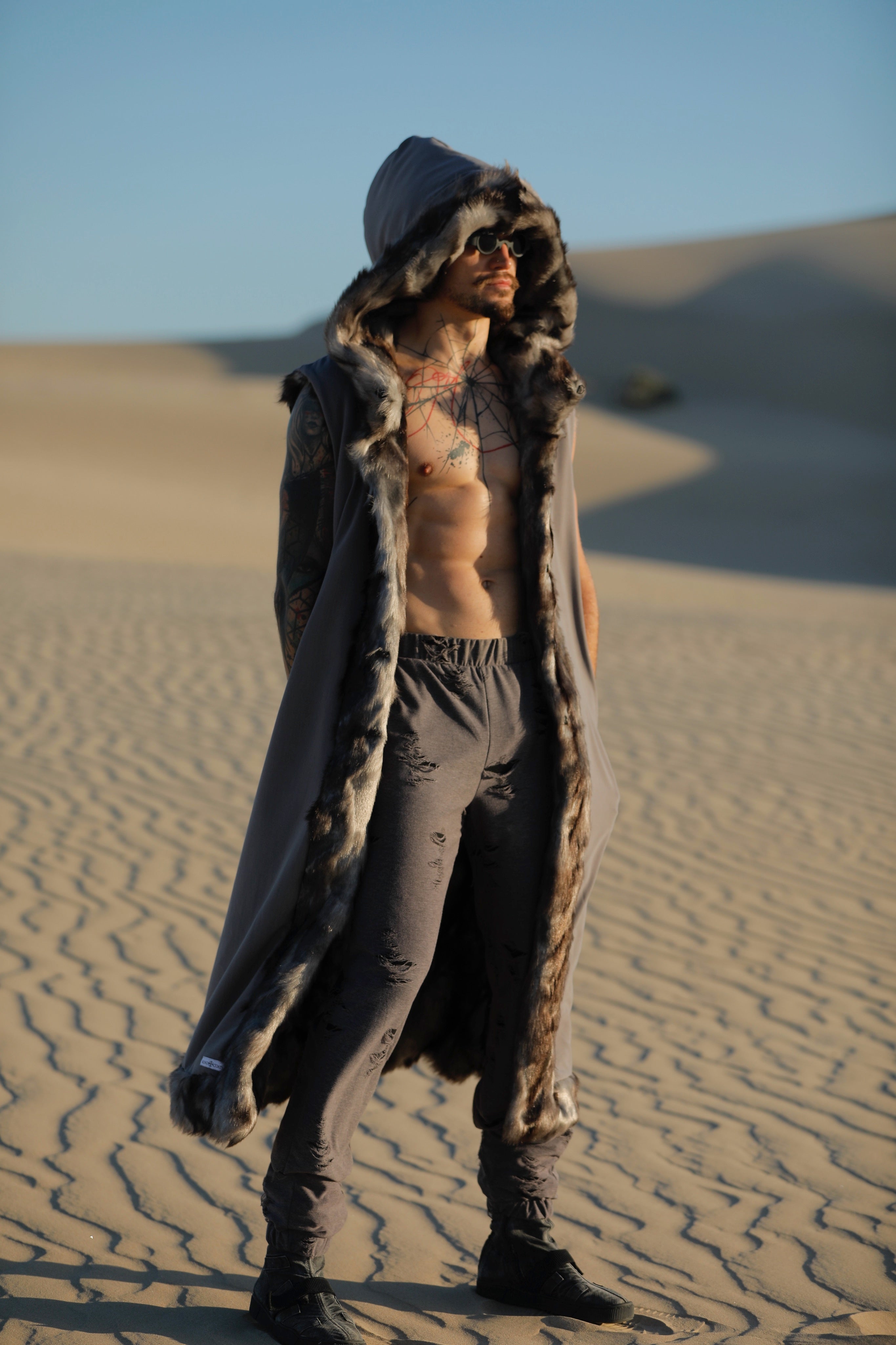 Hooded vest, festival fashion, Burning man vest, crop vest, online pockets