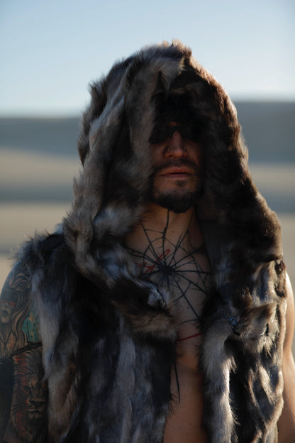 DUNE REBEL Long Fur VEST Burning Man Reversible Ankle-Length