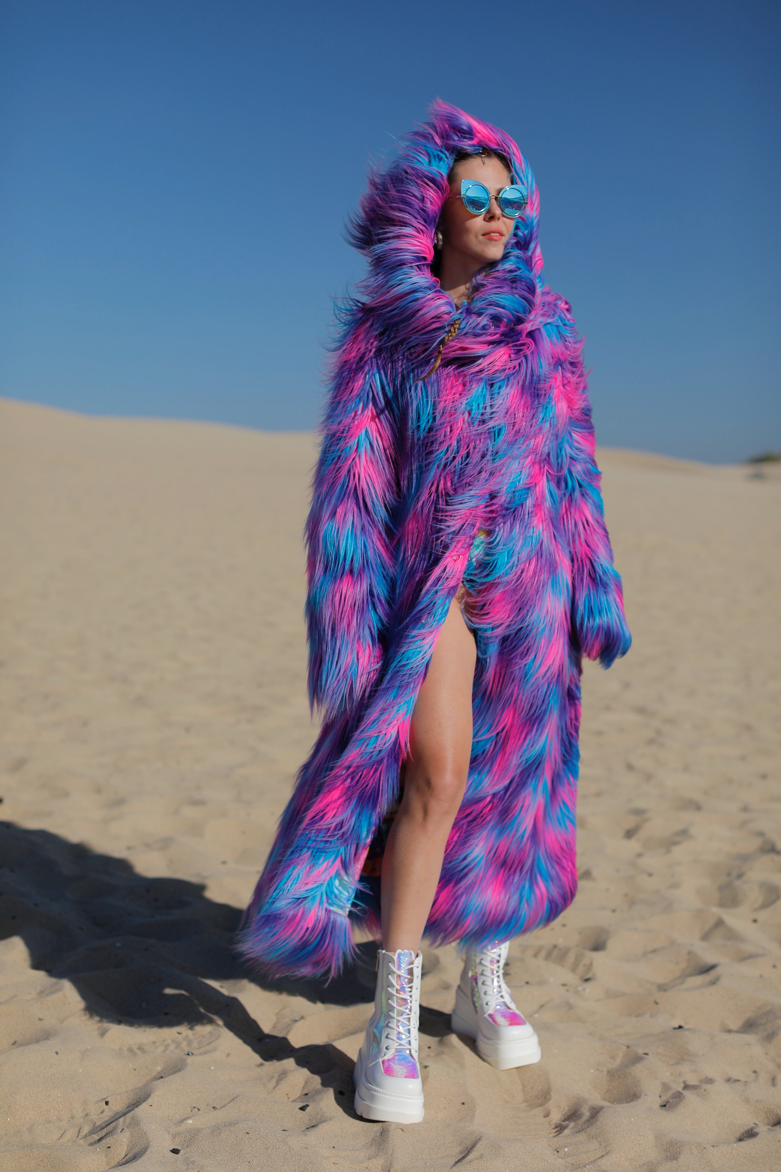 Electric Daisy Coat - Neon Faux Fur Coat for Festivals | Burning