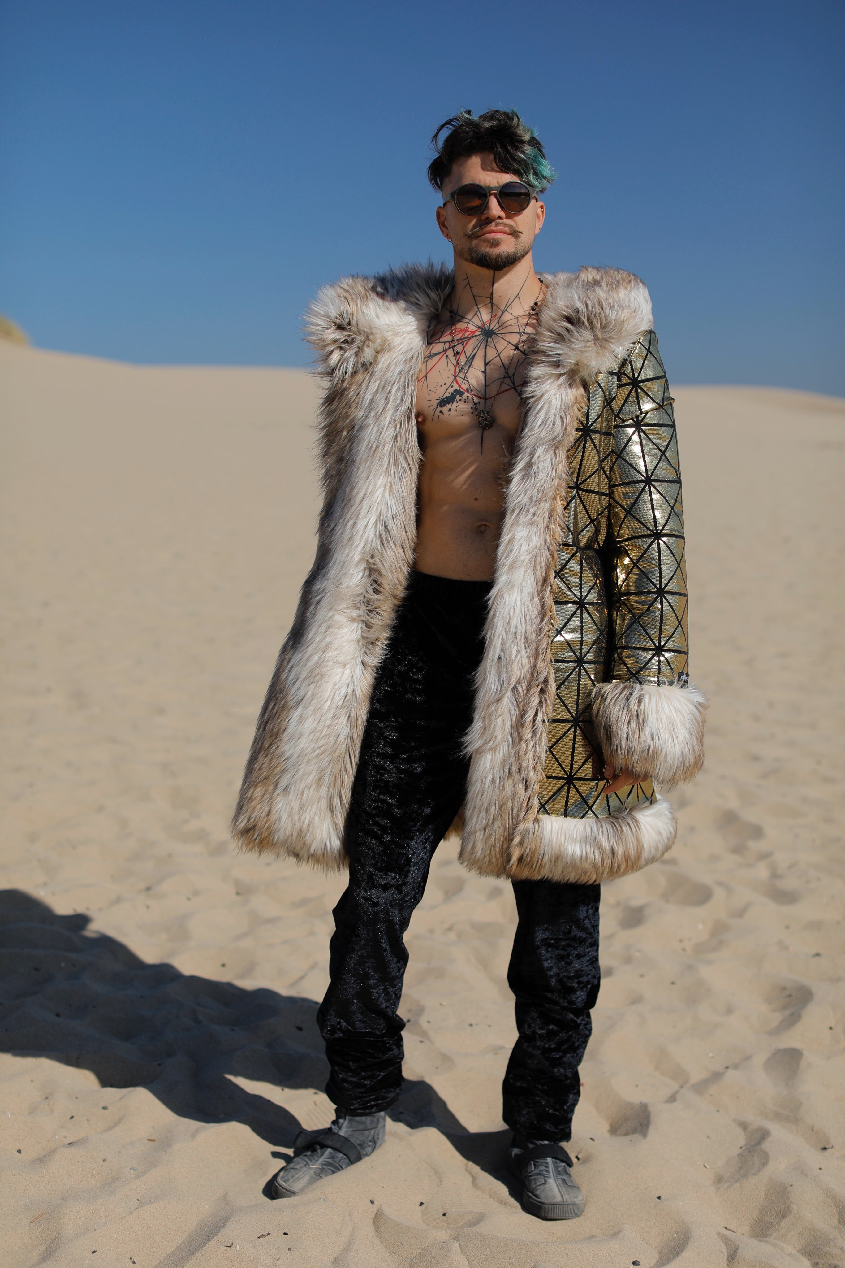 Golden Lion Reversible Faux Fur Coat | Burning Man Festival Wear