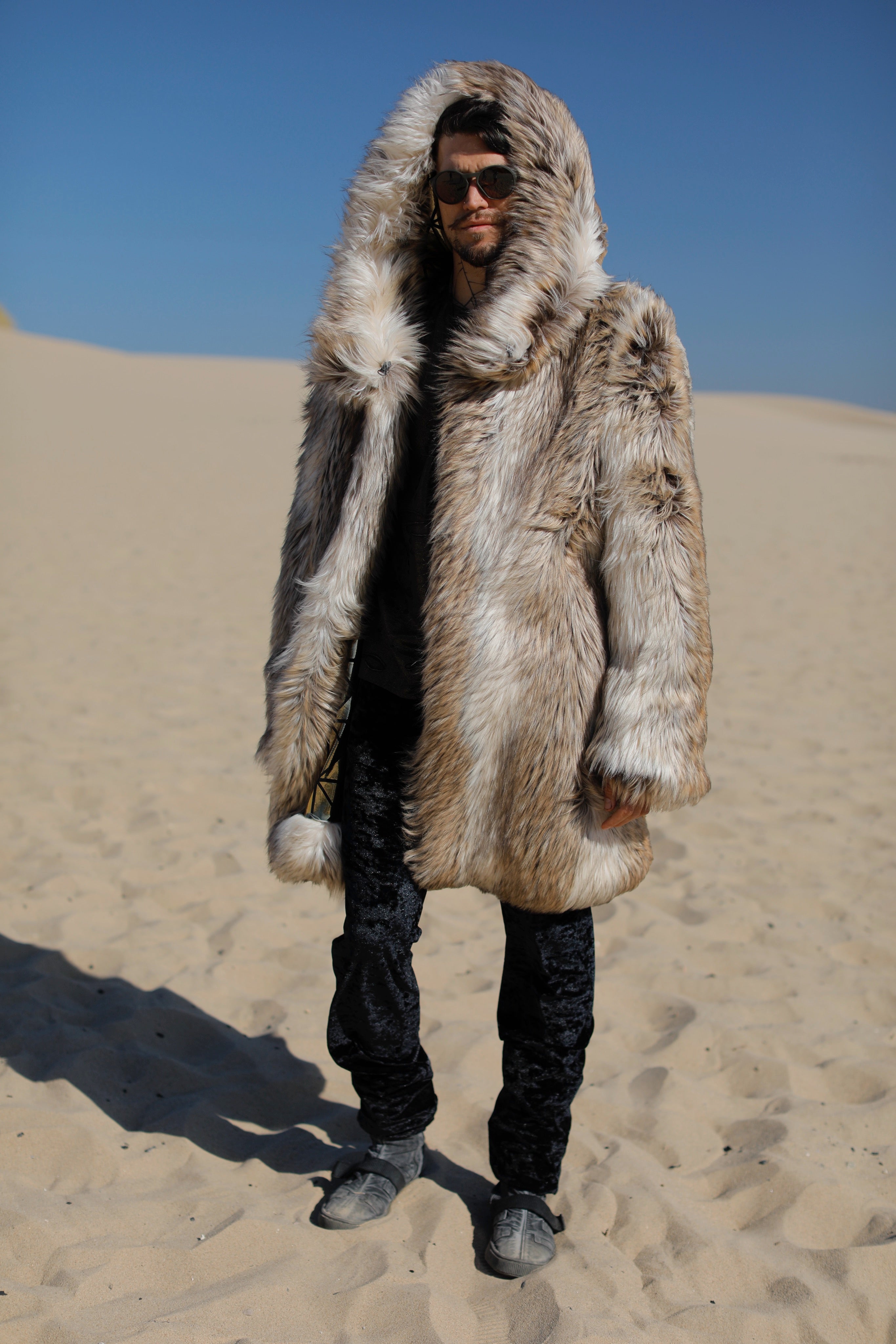 Golden Lion Reversible Faux Fur Coat | Burning Man Festival Wear