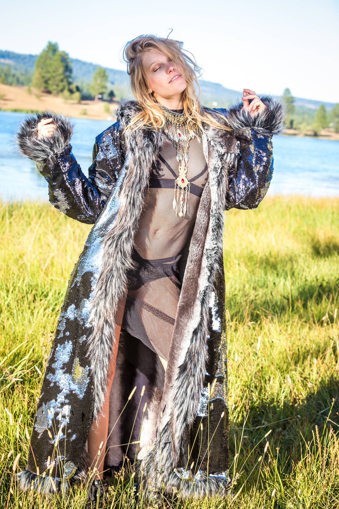 Silver Chinchilla sequins festival fur coat | Boho coats