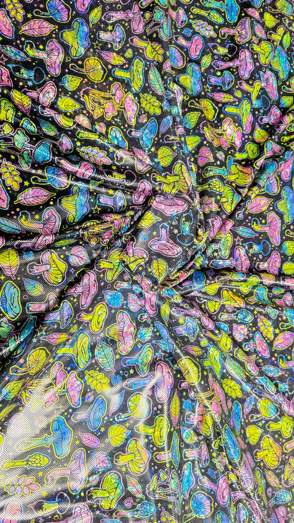 Neon Mushrooms - Stretchy Lining Fabric