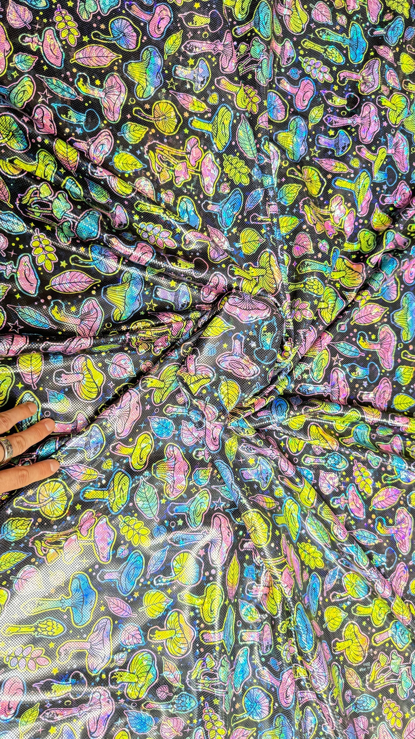 Neon Mushrooms - Stretchy Lining Fabric