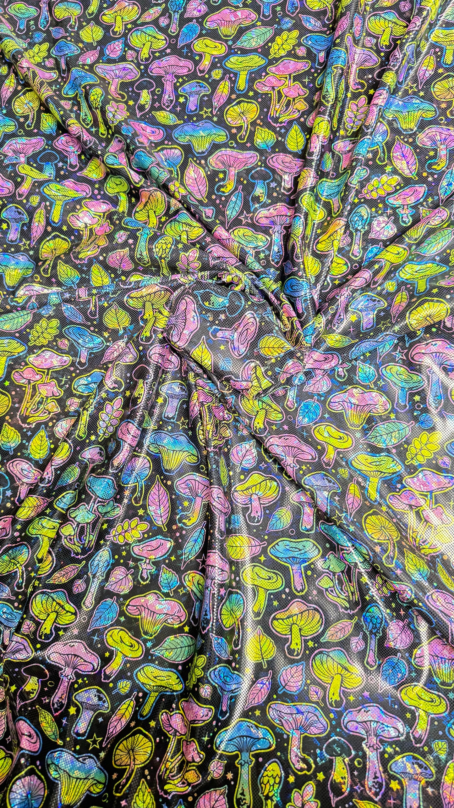 Neon Mushrooms - Stretchy Lining Fabric