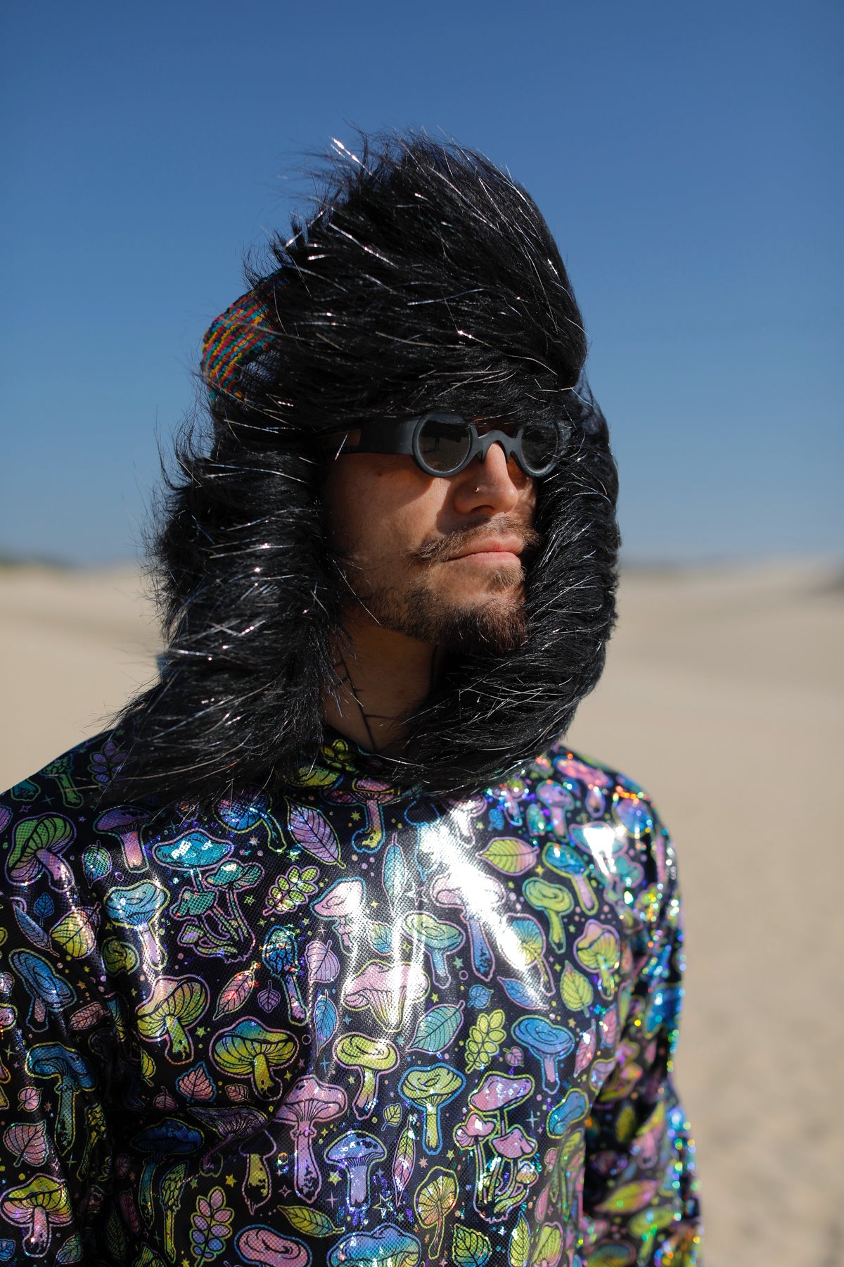 Rainbow Aviator Ear Flap Hat | Burning Man | Faux Fur 